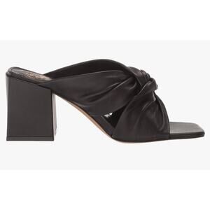 Vince Camuto Black Twisted Strap Zoya Toe Leather Slide Sandals Shoes Size 7.5M